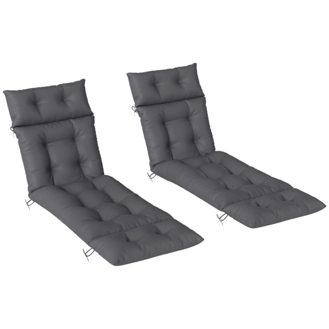Outsunny Sun Lounger Cushions Only, 190x56x10cm Garden Lounge Chair Cushions Set of 2, Thick Sunbed Replacement Cushions with 6 Ties, Dark Grey - image 1