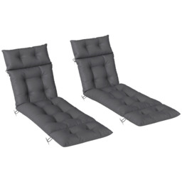 Outsunny Sun Lounger Cushions Only, 190x56x10cm Garden Lounge Chair Cushions Set of 2, Thick Sunbed Replacement Cushions with 6 Ties, Dark Grey - thumbnail 1