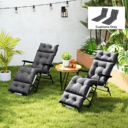 Outsunny Sun Lounger Cushions Only, 190x56x10cm Garden Lounge Chair Cushions Set of 2, Thick Sunbed Replacement Cushions with 6 Ties, Dark Grey - thumbnail 2