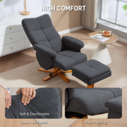 HOMCOM Linen-Look Recliner, with Storage Ottoman, Cat Scratch Resistant Material, Grey - Aosom UK - thumbnail 6
