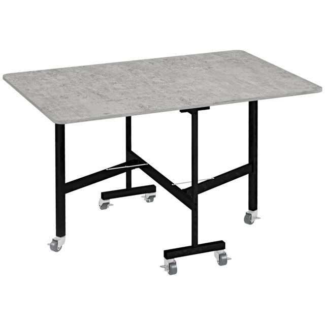 HOMCOM Drop Leaf Dining Table, Folding Kitchen Table with Metal Frame, Rolling Kitchen Dining Table for Small Spaces, Grey - Aosom UK - image 1