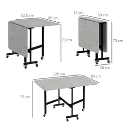 HOMCOM Drop Leaf Dining Table, Folding Kitchen Table with Metal Frame, Rolling Kitchen Dining Table for Small Spaces, Grey - Aosom UK - thumbnail 3