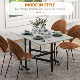 HOMCOM Drop Leaf Dining Table, Folding Kitchen Table with Metal Frame, Rolling Kitchen Dining Table for Small Spaces, Grey - Aosom UK - thumbnail 4