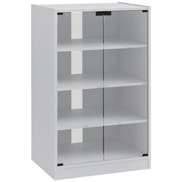 HOMCOM 4-Tier Hi-Fi Stand,  Record Player Stand with Adjustable Shelves and Push-to-Open Glass Doors, White Wood-Effect - image 1