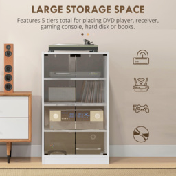 HOMCOM 4-Tier Hi-Fi Stand,  Record Player Stand with Adjustable Shelves and Push-to-Open Glass Doors, White Wood-Effect - thumbnail 5