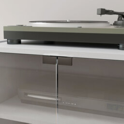 HOMCOM 4-Tier Hi-Fi Stand,  Record Player Stand with Adjustable Shelves and Push-to-Open Glass Doors, White Wood-Effect - thumbnail 9