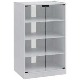 HOMCOM 4-Tier Hi-Fi Stand,  Record Player Stand with Adjustable Shelves and Push-to-Open Glass Doors, White Wood-Effect