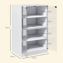 HOMCOM 4-Tier Hi-Fi Stand,  Record Player Stand with Adjustable Shelves and Push-to-Open Glass Doors, White Wood-Effect - thumbnail 3