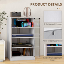 HOMCOM 4-Tier Hi-Fi Stand,  Record Player Stand with Adjustable Shelves and Push-to-Open Glass Doors, White Wood-Effect - thumbnail 6