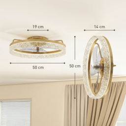 HOMCOM Ceiling Fan with Lights, Dimmable LED Mount Ceiling Fan Light with Remote App Control for Bedroom, Gold Tone - thumbnail 3