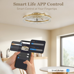 HOMCOM Ceiling Fan with Lights, Dimmable LED Mount Ceiling Fan Light with Remote App Control for Bedroom, Gold Tone - thumbnail 4