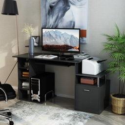 HOMCOM Computer Desk PC Workstation with Drawer Shelves CPU Storage Rack Home Office Furniture (BLACK) - Aosom UK - thumbnail 8