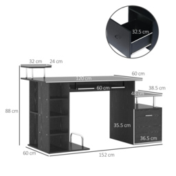 HOMCOM Computer Desk PC Workstation with Drawer Shelves CPU Storage Rack Home Office Furniture (BLACK) - Aosom UK - thumbnail 3