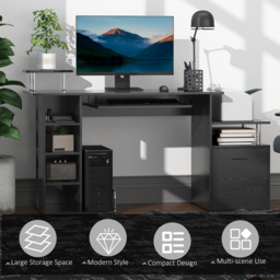 HOMCOM Computer Desk PC Workstation with Drawer Shelves CPU Storage Rack Home Office Furniture (BLACK) - Aosom UK - thumbnail 7