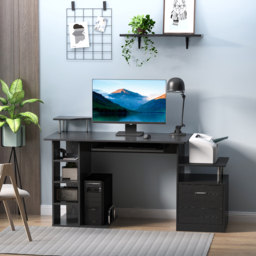 HOMCOM Computer Desk PC Workstation with Drawer Shelves CPU Storage Rack Home Office Furniture (BLACK) - Aosom UK - thumbnail 2