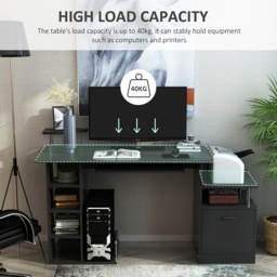 HOMCOM Computer Desk PC Workstation with Drawer Shelves CPU Storage Rack Home Office Furniture (BLACK) - Aosom UK - thumbnail 4