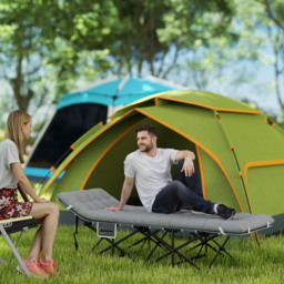 Outsunny 68cm Wide Folding Bed, Camping Cot for Adults with Mattress, Carry Bag, Storage Pocket, Max Load 150kg, Light Grey - thumbnail 2