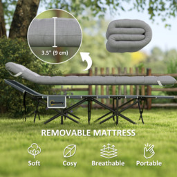 Outsunny 68cm Wide Folding Bed, Camping Cot for Adults with Mattress, Carry Bag, Storage Pocket, Max Load 150kg, Light Grey - thumbnail 4