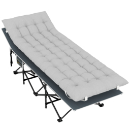 Outsunny 68cm Wide Folding Bed, Camping Cot for Adults with Mattress, Carry Bag, Storage Pocket, Max Load 150kg, Light Grey - thumbnail 1