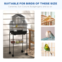 PawHut Bird Cage with Stand, Swing Perch and Food Tray, Metal Aviary for Finch Canary Budgie, 50.5 x 40 x 63cm, Black - thumbnail 7