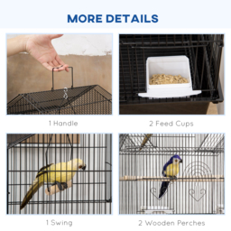 PawHut Bird Cage with Stand, Swing Perch and Food Tray, Metal Aviary for Finch Canary Budgie, 50.5 x 40 x 63cm, Black - thumbnail 4