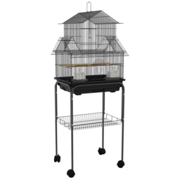 PawHut Bird Cage with Stand, Swing Perch and Food Tray, Metal Aviary for Finch Canary Budgie, 50.5 x 40 x 63cm, Black