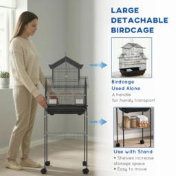 PawHut Bird Cage with Stand, Swing Perch and Food Tray, Metal Aviary for Finch Canary Budgie, 50.5 x 40 x 63cm, Black - thumbnail 8