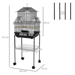 PawHut Bird Cage with Stand, Swing Perch and Food Tray, Metal Aviary for Finch Canary Budgie, 50.5 x 40 x 63cm, Black - thumbnail 3