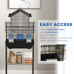 PawHut Bird Cage with Stand, Swing Perch and Food Tray, Metal Aviary for Finch Canary Budgie, 50.5 x 40 x 63cm, Black - thumbnail 6