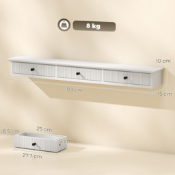HOMCOM Shelf Wall-Mounted Storage Shelf Shelving Unit MDF 93 x 15 x 10 cm Entryway Kitchen Living Room, White - thumbnail 3