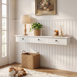 HOMCOM Shelf Wall-Mounted Storage Shelf Shelving Unit MDF 93 x 15 x 10 cm Entryway Kitchen Living Room, White - thumbnail 2