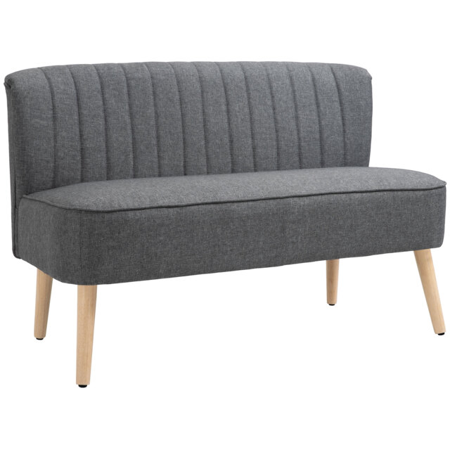 "HOMCOM 46"" Loveseat Sofa Upholstered Small 2 Seater Sofa with Thick Padded Seat and Rubber Wood Legs, Grey" - image 1