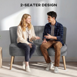 "HOMCOM 46"" Loveseat Sofa Upholstered Small 2 Seater Sofa with Thick Padded Seat and Rubber Wood Legs, Grey" - thumbnail 6