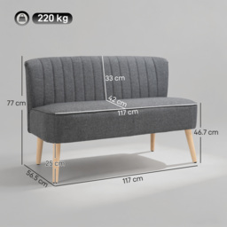 "HOMCOM 46"" Loveseat Sofa Upholstered Small 2 Seater Sofa with Thick Padded Seat and Rubber Wood Legs, Grey" - thumbnail 3