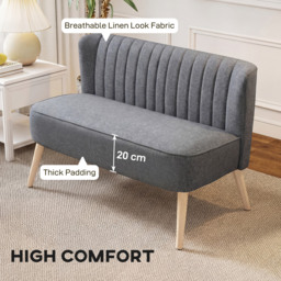 "HOMCOM 46"" Loveseat Sofa Upholstered Small 2 Seater Sofa with Thick Padded Seat and Rubber Wood Legs, Grey" - thumbnail 4