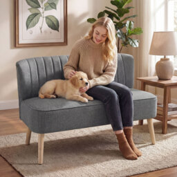 "HOMCOM 46"" Loveseat Sofa Upholstered Small 2 Seater Sofa with Thick Padded Seat and Rubber Wood Legs, Grey" - thumbnail 8