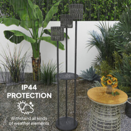 Outsunny Boho Rattan Floor Lamp, 3-Lights Rattan Lamp with Shelf, Freestanding Solar Garden Light with Auto On/Off Lights, Grey - thumbnail 8