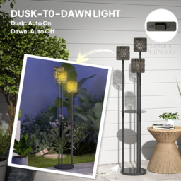 Outsunny Boho Rattan Floor Lamp, 3-Lights Rattan Lamp with Shelf, Freestanding Solar Garden Light with Auto On/Off Lights, Grey - thumbnail 6