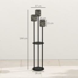 Outsunny Boho Rattan Floor Lamp, 3-Lights Rattan Lamp with Shelf, Freestanding Solar Garden Light with Auto On/Off Lights, Grey - thumbnail 3