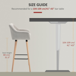 HOMCOM Bar Kitchen Stools Set of 2, Modern Upholstered Seat, Metal Frame, Solid Wood Legs Living Room Dining Room Fabric Furniture, Cat Scratch Anti, Beige - Aosom UK - thumbnail 7