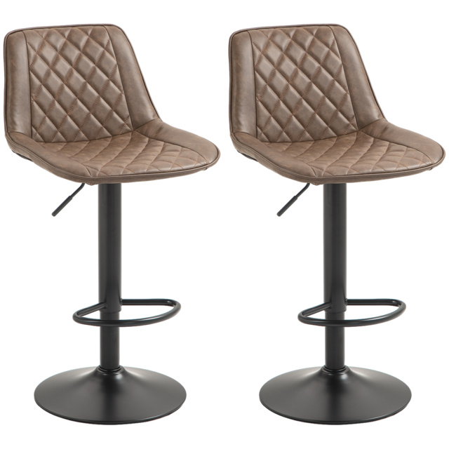 HOMCOM Bar Stools Set of 2, Retro Adjustable Kitchen Stool, Swivel PU Leather Upholstered Bar Chairs w/ Back, Footrest & Steel Base, Brown - Aosom UK - image 1