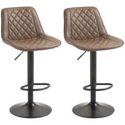 HOMCOM Bar Stools Set of 2, Retro Adjustable Kitchen Stool, Swivel PU Leather Upholstered Bar Chairs w/ Back, Footrest & Steel Base, Brown - Aosom UK