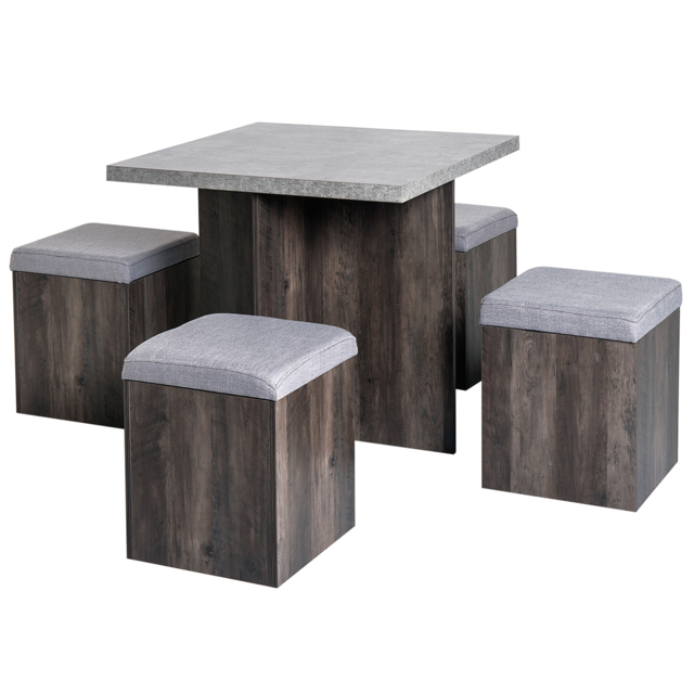 HOMCOM 5PC Dining Set Garden Patio Wooden Set 4 Storage Stools Footrest Ottoman with Cushions + 1 Table Space Saving Design Indoor Outdoor - Aosom UK - image 1