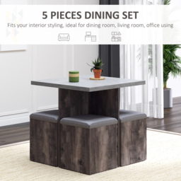 HOMCOM 5PC Dining Set Garden Patio Wooden Set 4 Storage Stools Footrest Ottoman with Cushions + 1 Table Space Saving Design Indoor Outdoor - Aosom UK - thumbnail 5
