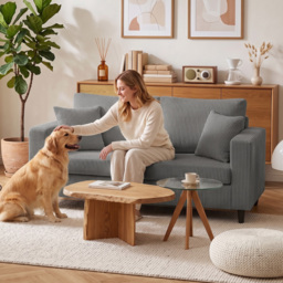 HOMCOM Loveseat Sofa with Wide Seat, Corduroy 2 Seater Couch with Deep Seat, Spring Cushion, Light Grey - thumbnail 8