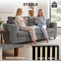HOMCOM Loveseat Sofa with Wide Seat, Corduroy 2 Seater Couch with Deep Seat, Spring Cushion, Light Grey - thumbnail 7