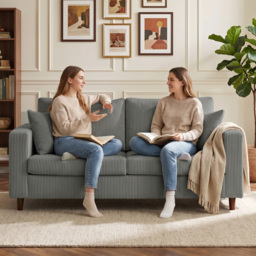 HOMCOM Loveseat Sofa with Wide Seat, Corduroy 2 Seater Couch with Deep Seat, Spring Cushion, Light Grey - thumbnail 9