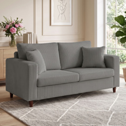HOMCOM Loveseat Sofa with Wide Seat, Corduroy 2 Seater Couch with Deep Seat, Spring Cushion, Light Grey - thumbnail 2