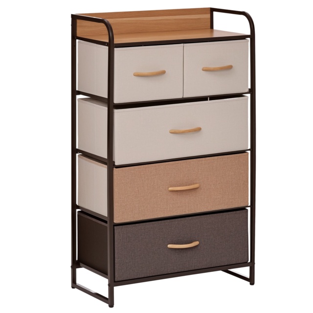 HOMCOM 5-Drawer Dresser Tower 3-Tier Storage Organizer with Steel Frame Wooden Top for Bedroom Hallway Closets - image 1