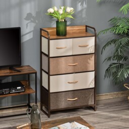 HOMCOM 5-Drawer Dresser Tower 3-Tier Storage Organizer with Steel Frame Wooden Top for Bedroom Hallway Closets - thumbnail 2